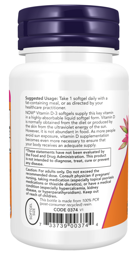 NOW Vitamin D-3, 5000 IU, 120 softgels