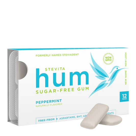 Stevita Hum, Peppermint - Sugar-Free Gum - 12 Pieces, Single Pack - Supports Oral Health - Non-GMO, Vegetarian, Keto, Gluten Free