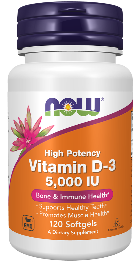 NOW Vitamin D-3, 5000 IU, 120 softgels