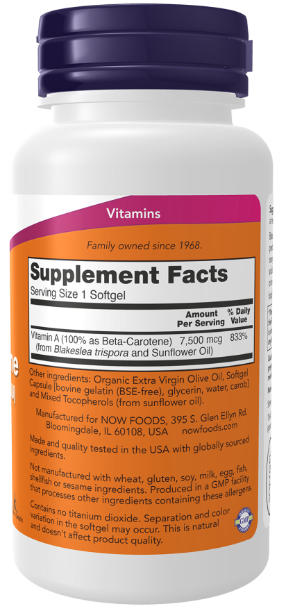 Beta Carotene, Natural 7,500 mcg Softgels